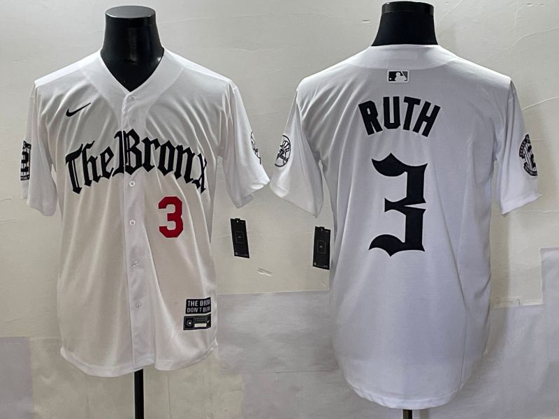 Men 2025 New York Yankees #3 Ruth White Five generations Joint Name Nike MLB Jersey style 2->new york yankees->MLB Jersey